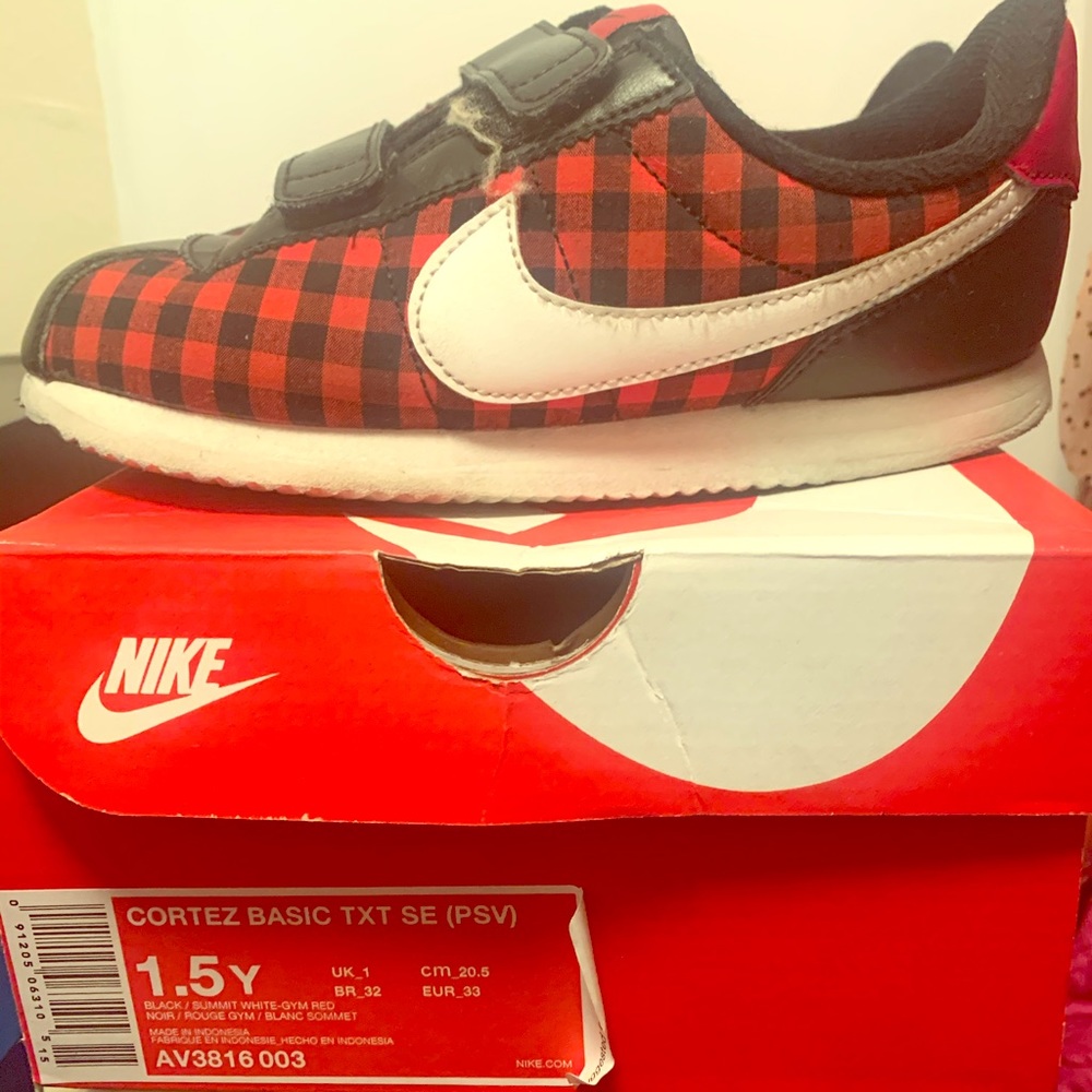 Kids checkered Nike cortez shoes